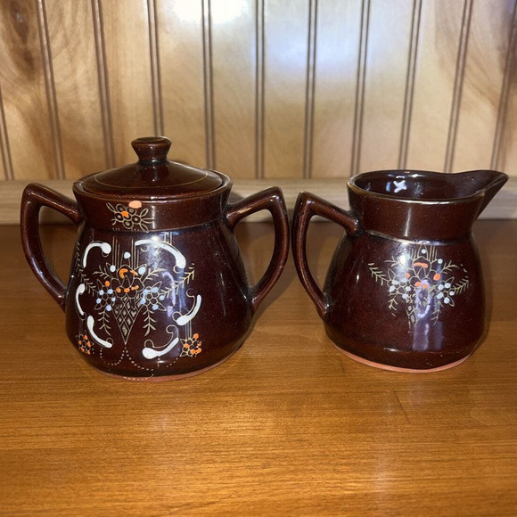 Vintage Japanese Redware Moriage Hand Painted Sugar & Creamer -‎ 1960’s - Picture 2 of 9